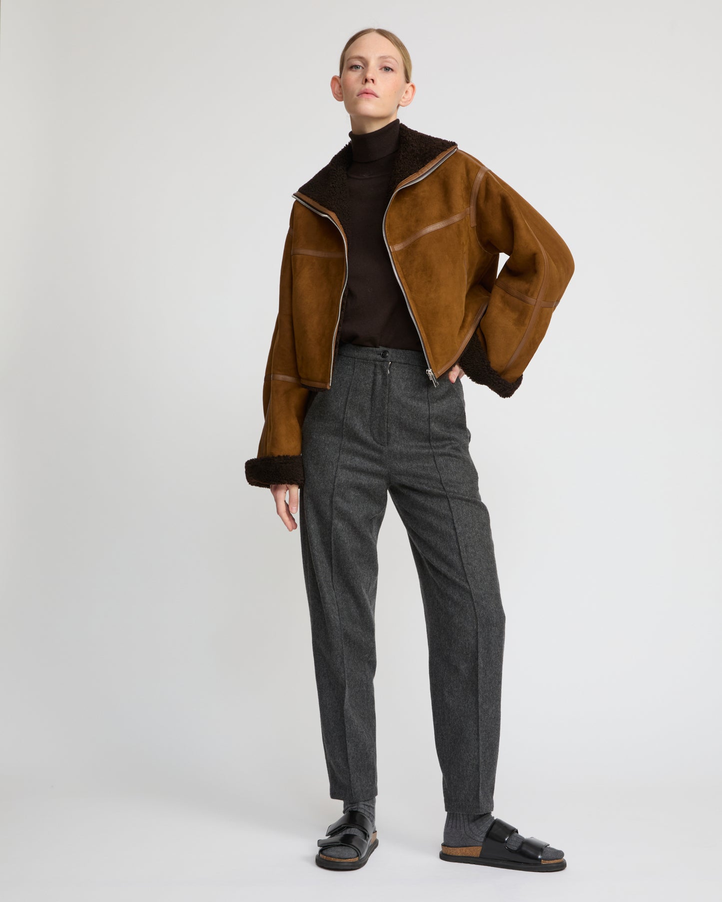 Suede Merino lambskin cropped jacket - Yves Salomon