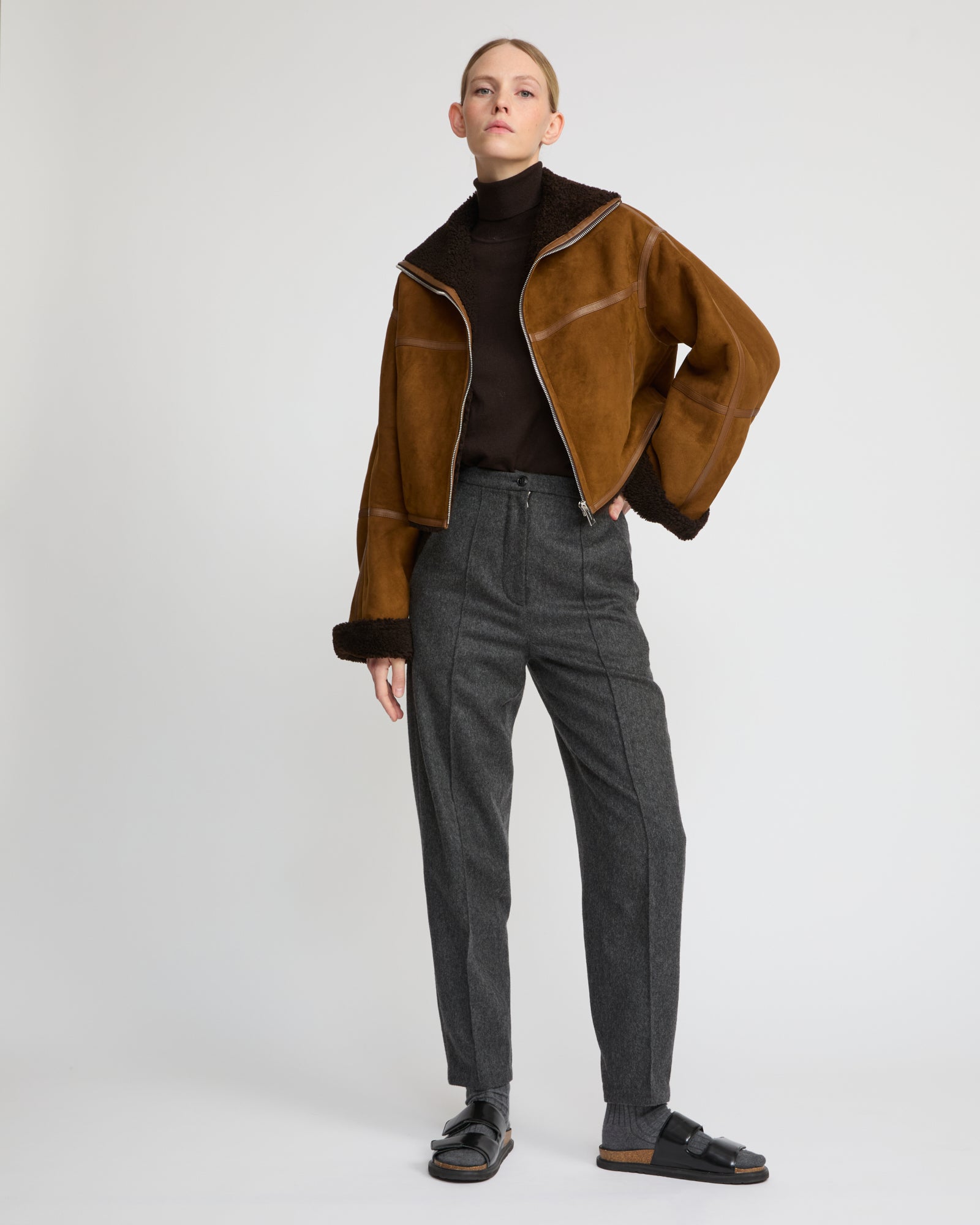 Suede Merino lambskin cropped jacket - Yves Salomon