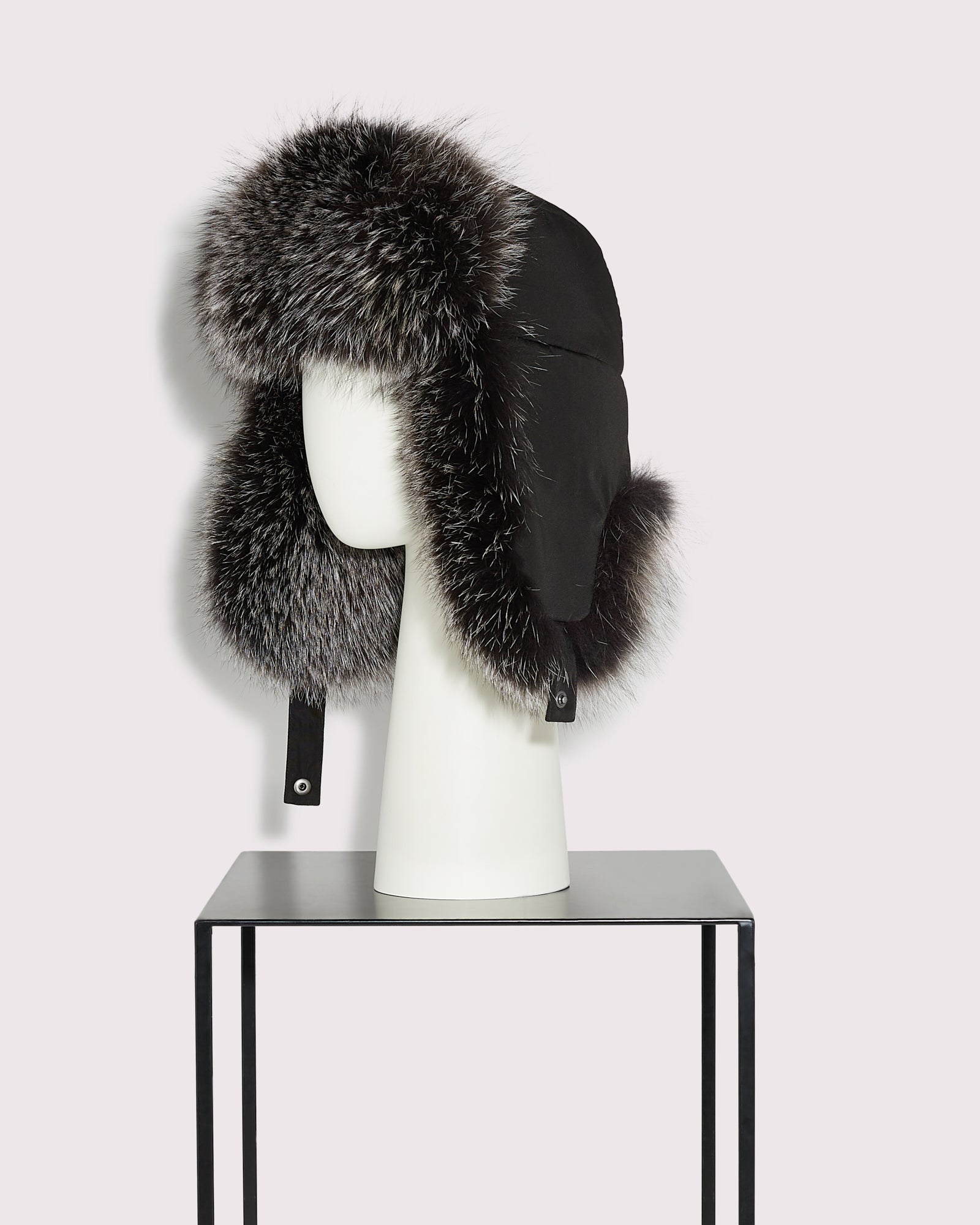 Fox fur trim ushanka - black - YS Army - Women – Yves Salomon US