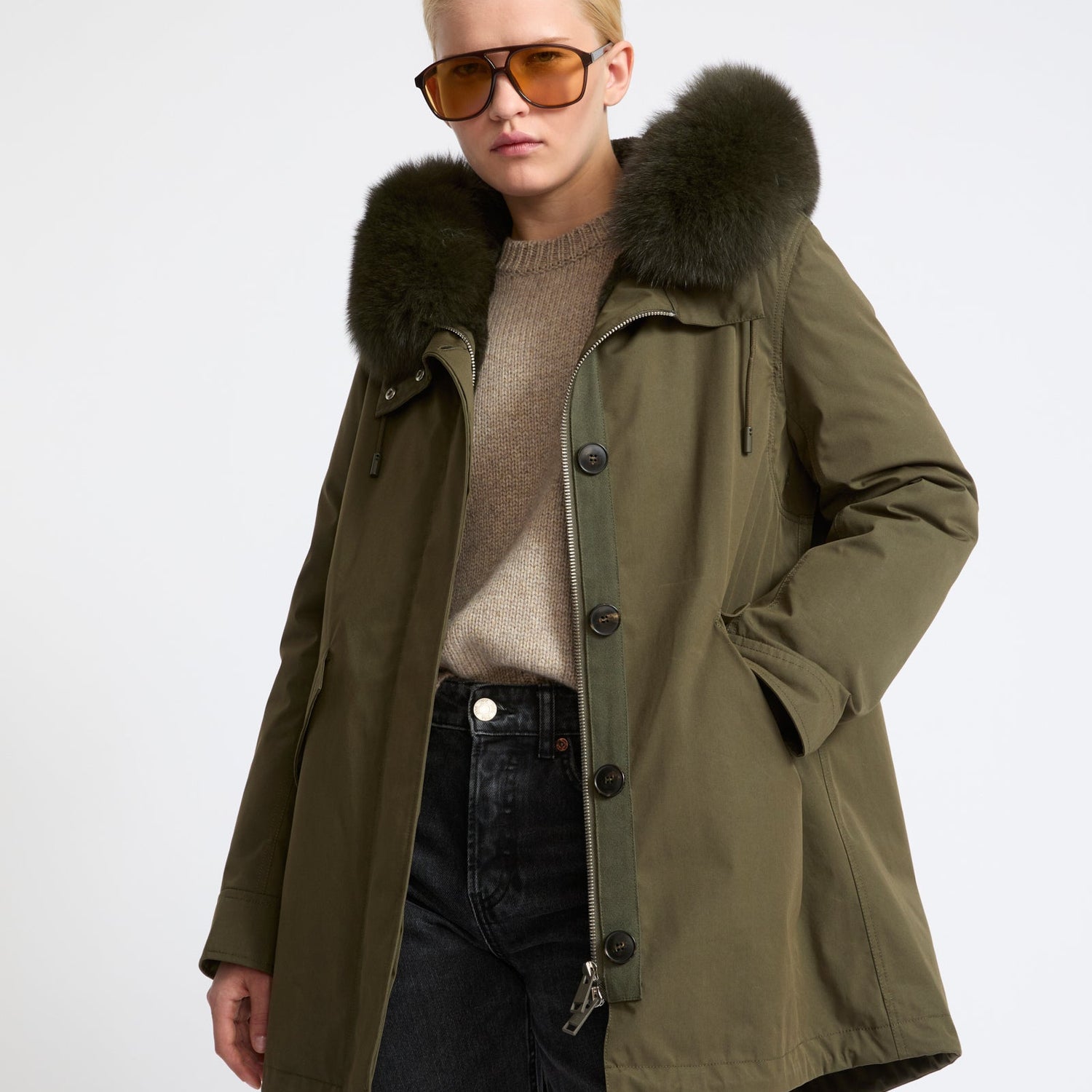 Short Iconic parka in waterproof cotton blend with fox and rabbit fur - Yves Salomon - New Fall Winter Collection