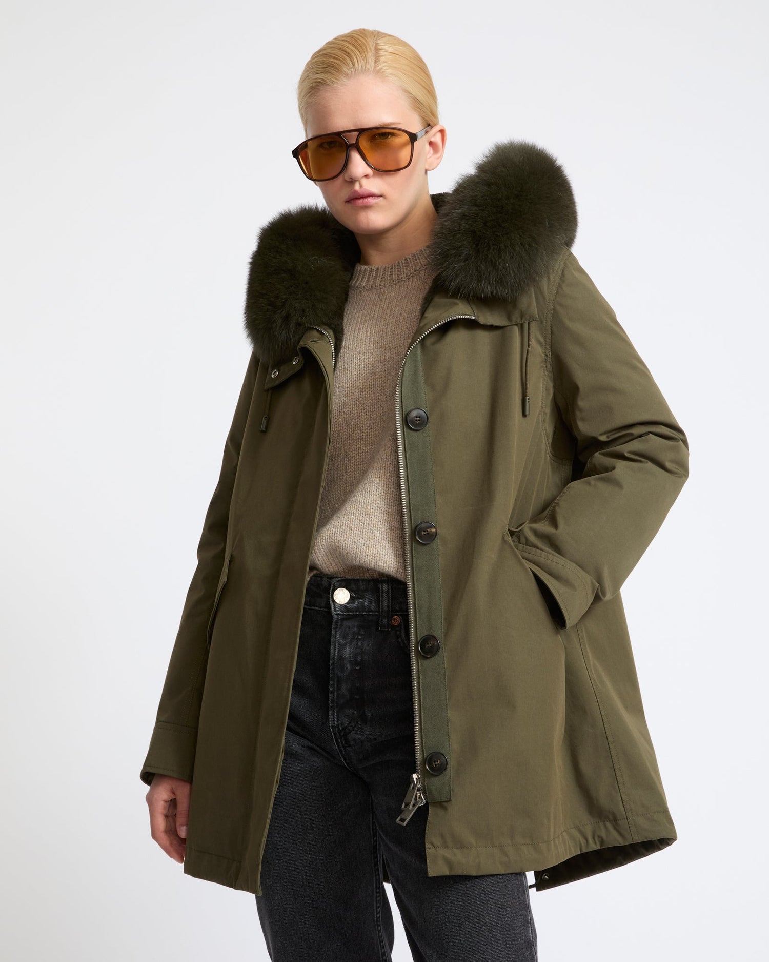 Short Iconic parka in waterproof cotton blend with fox and rabbit fur - Yves Salomon - New Fall Winter Collection