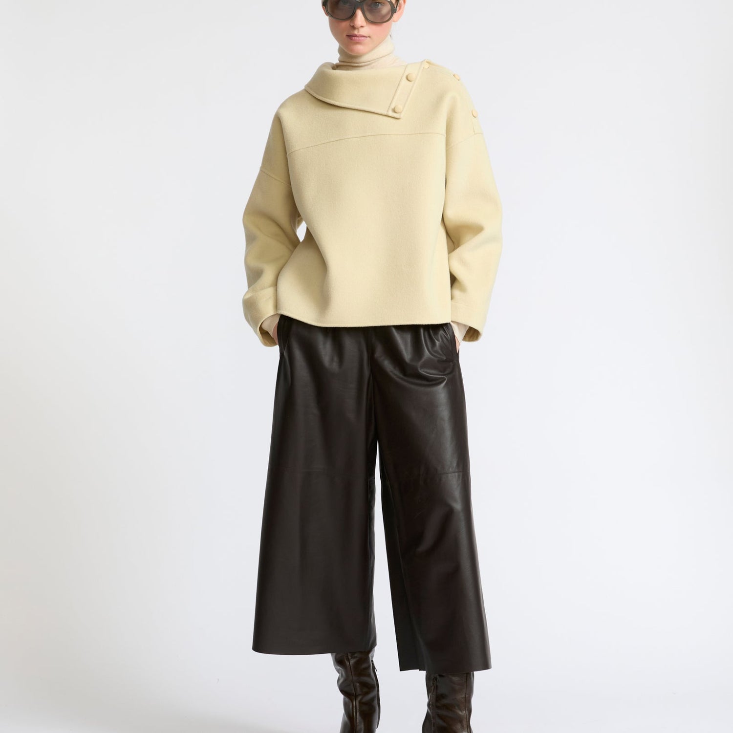 Double-sided wool funnel neck blouse - Yves Salomon - New Fall Winter Collection