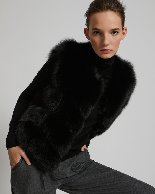 Short gilet in fox fur - black - Yves Salomon