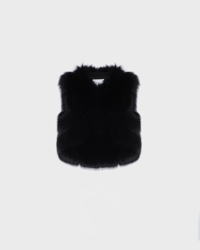 Short black outlet fur gilet