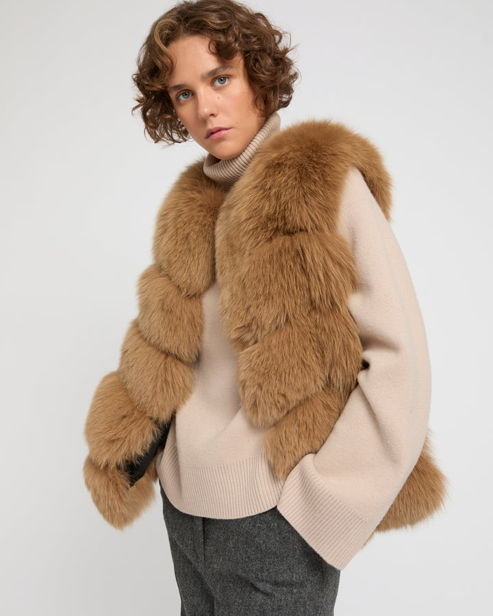 SLEEVELESS BURGUNDY FOX GILET -Yves Salomon