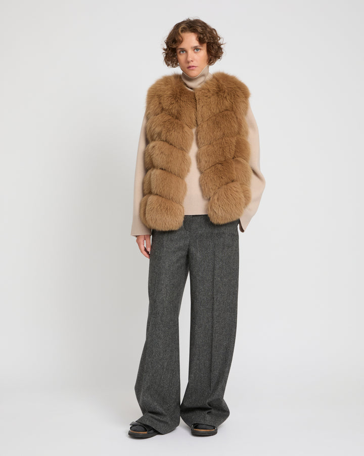 SLEEVELESS BURGUNDY FOX GILET -Yves Salomon
