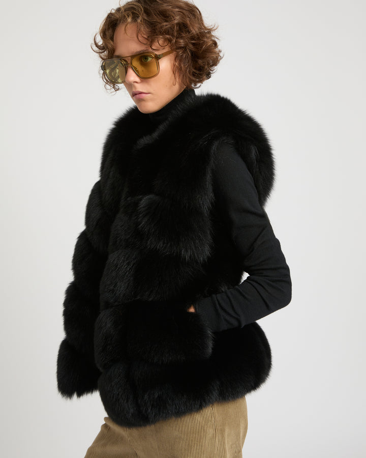 SLEEVELESS BURGUNDY FOX GILET -Yves Salomon