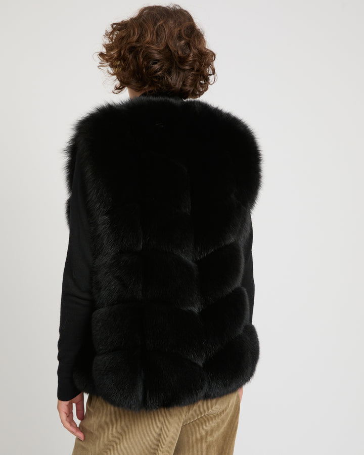 SLEEVELESS BURGUNDY FOX GILET -Yves Salomon
