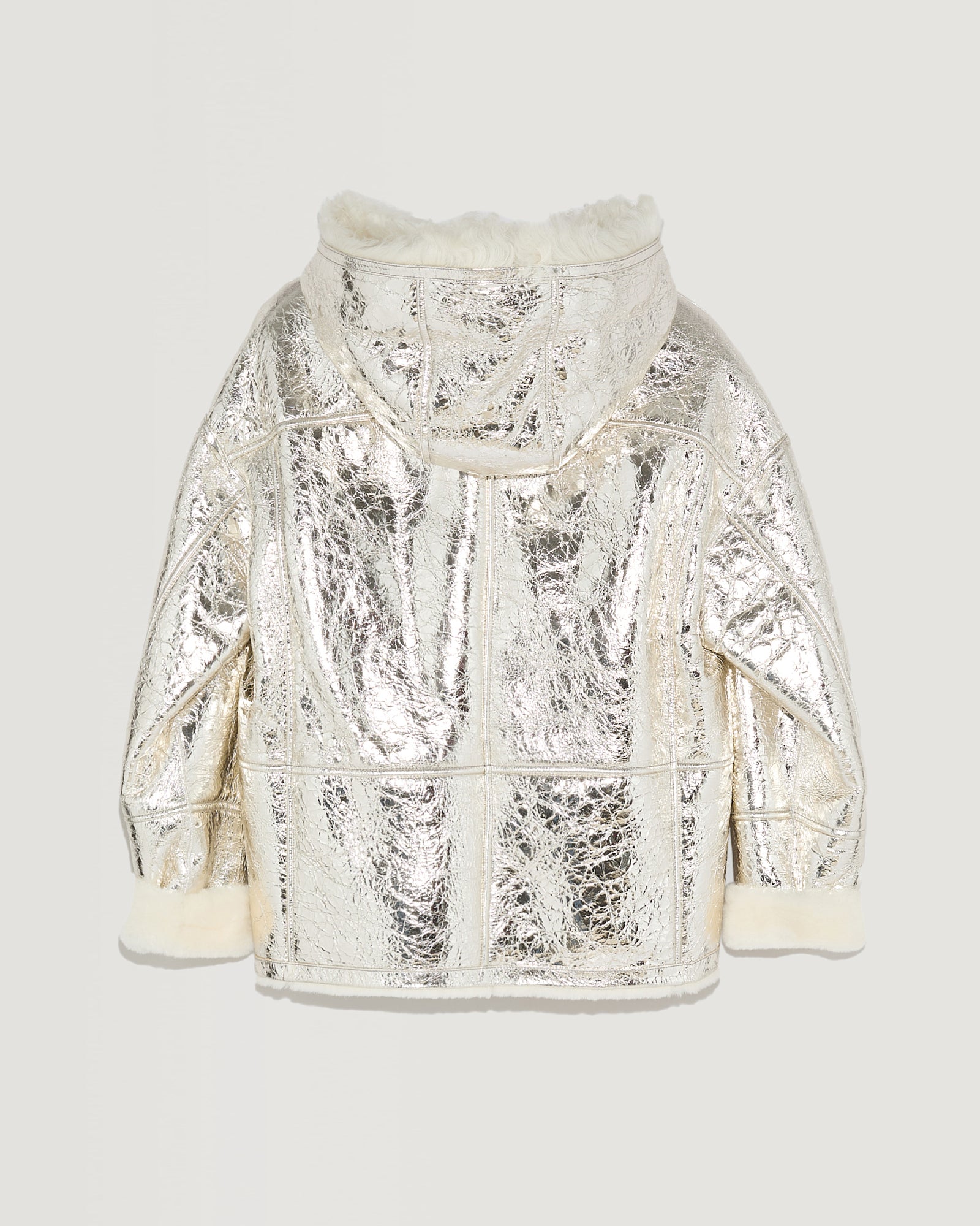 Short jacket in metallic merino leather and shearling Toscana lambskin-Yves salomon-Winter sale & boxing day
