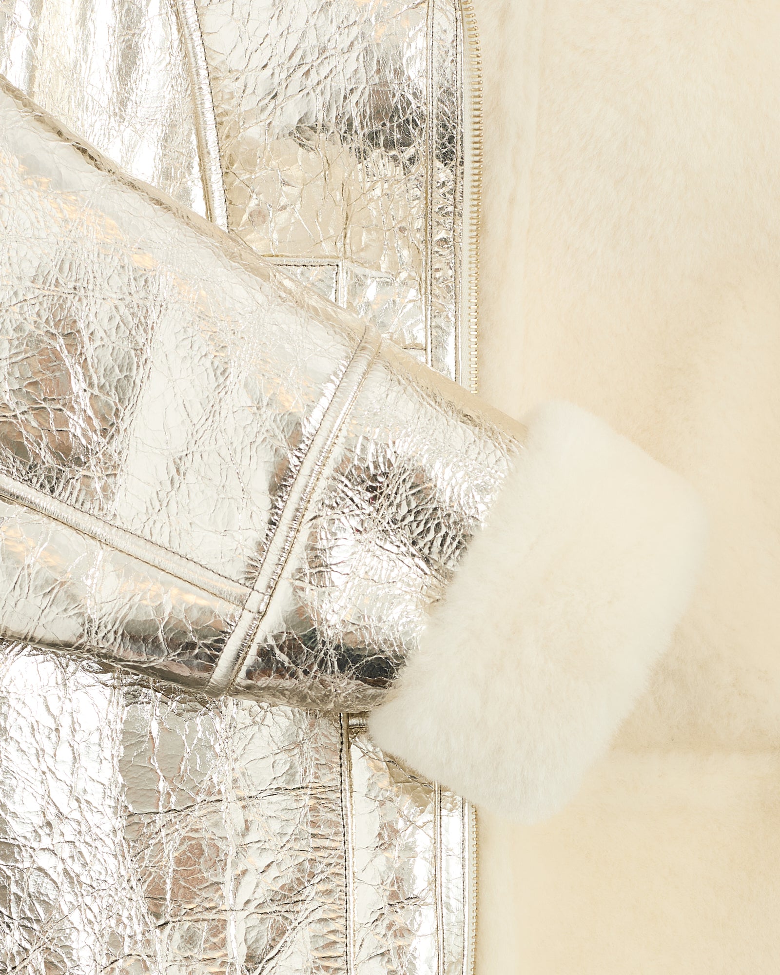 Short jacket in metallic merino leather and shearling Toscana lambskin-Yves salomon-Winter sale & boxing day
