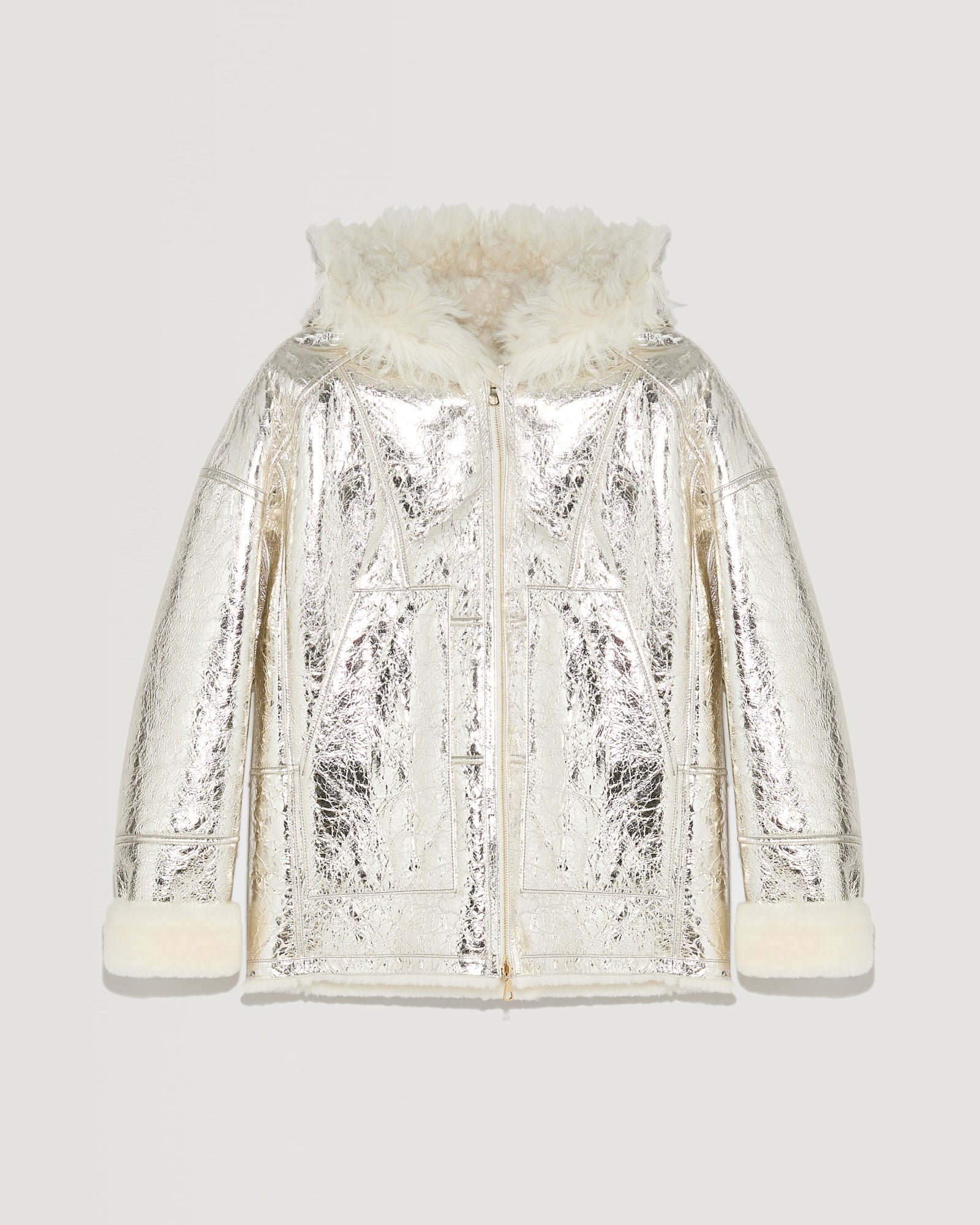Short jacket in metallic merino leather and shearling Toscana lambskin-Yves salomon-Winter sale & boxing day