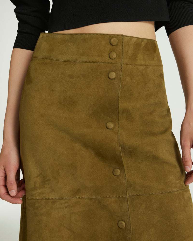 Double-sided velour lamb leather skirt - khaki - Yves Salomon