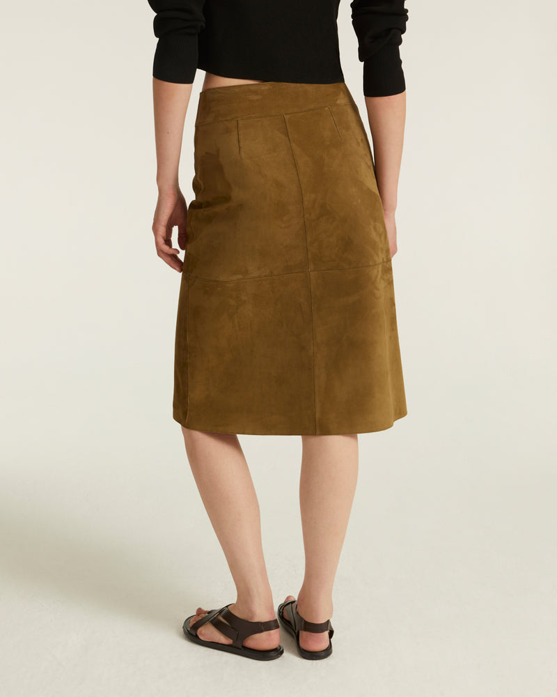 Double-sided velour lamb leather skirt - khaki - Yves Salomon