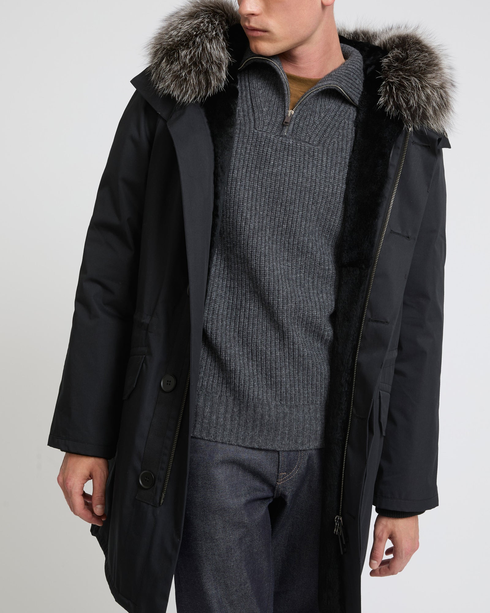 Iconic Cotton Blend & Fur Parka - black - Yves Salomon Men