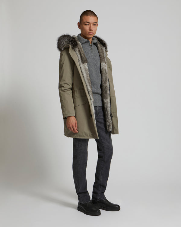 Iconic cotton blend and fur parka grey - Yves Salomon