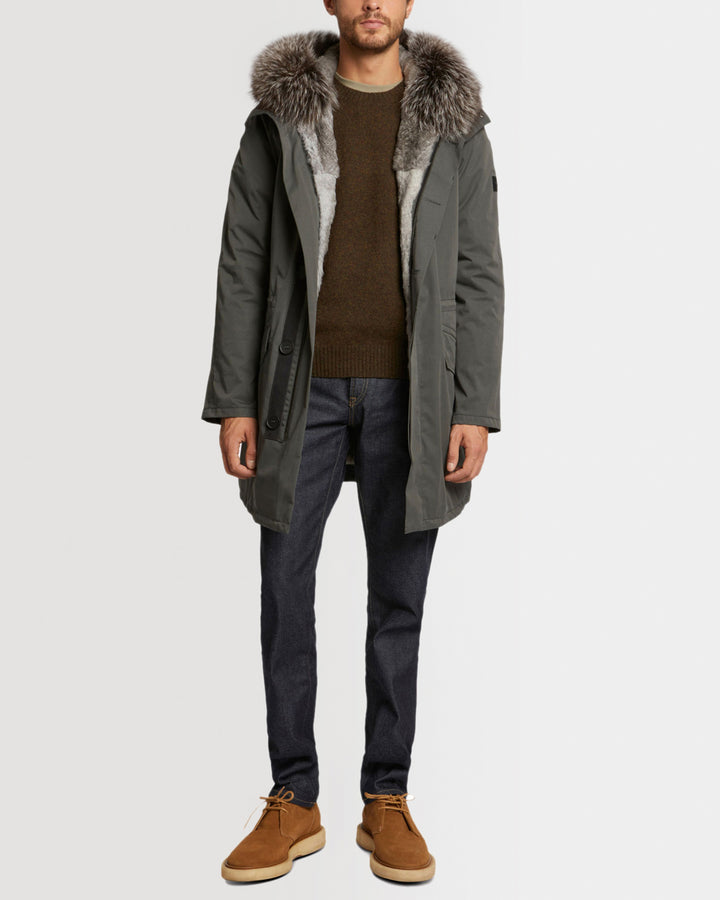 Iconic parka in technical cotton with fox and rabbit fur