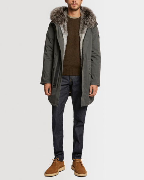 【送料&関税込】Moorer Fur Trim Hood Parka Moritz, Rabbit fur-lined twill parka with removable silver