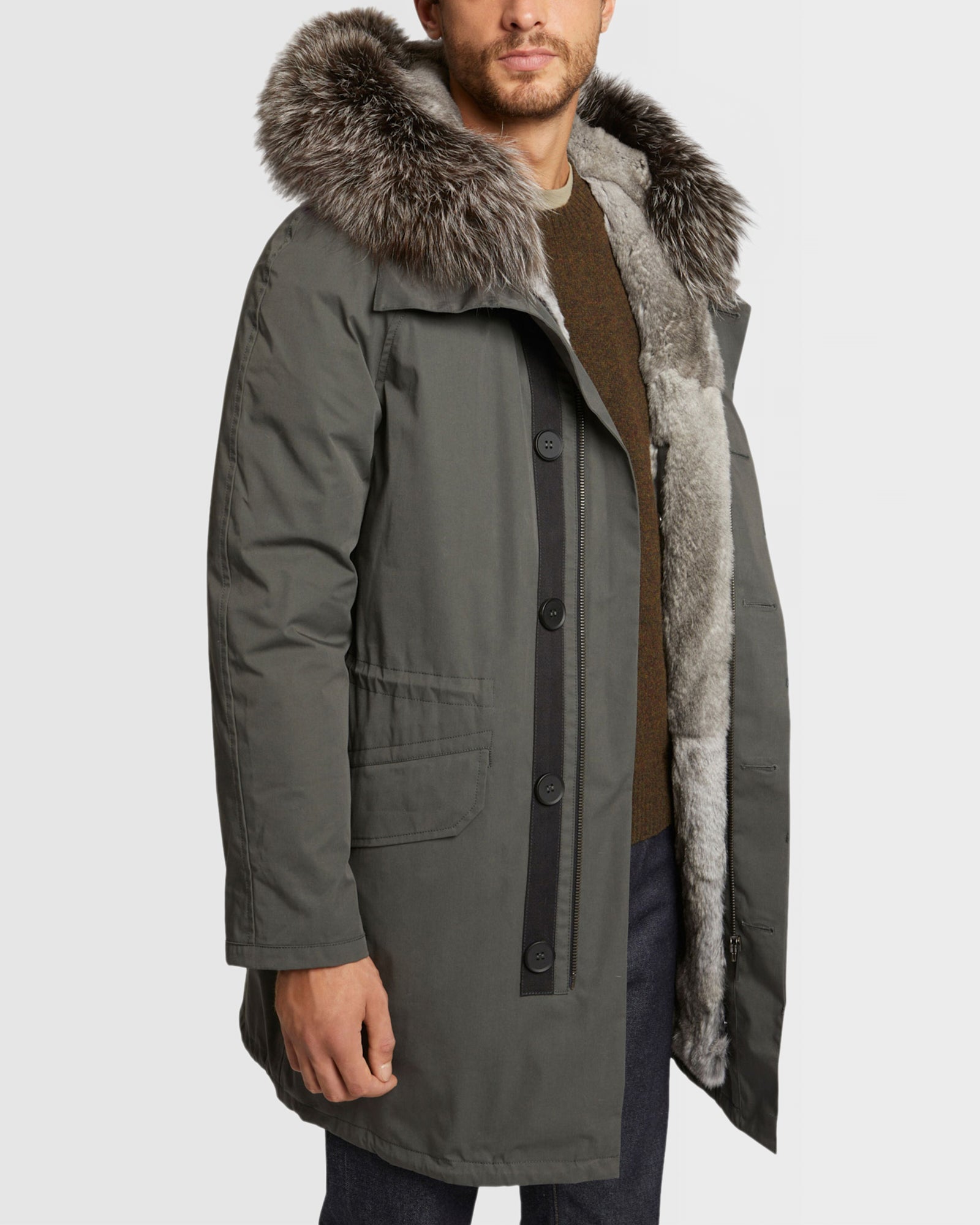 Iconic Cotton Blend & Fur Parka - grey - Yves Salomon – Yves