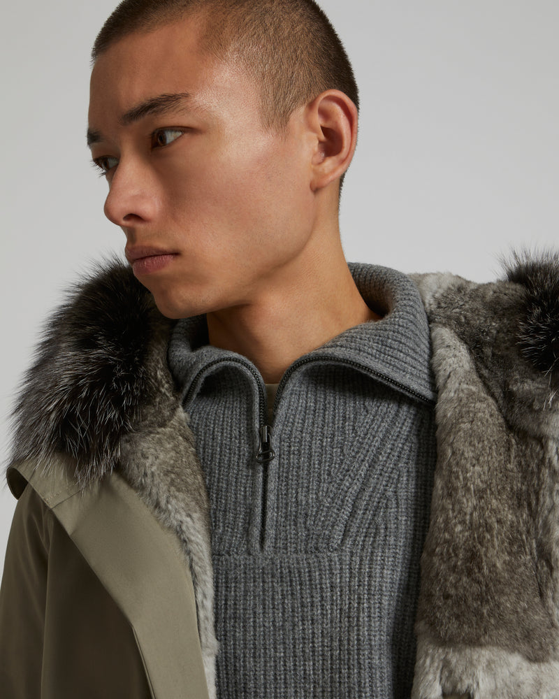 Iconic cotton blend and fur parka grey - Yves Salomon