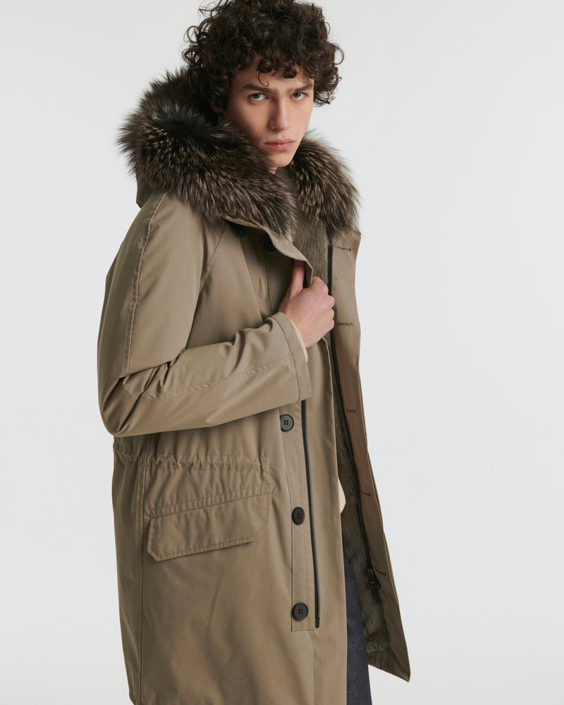 Iconic Cotton Blend And Fur Parka - khaki - Yves Salomon