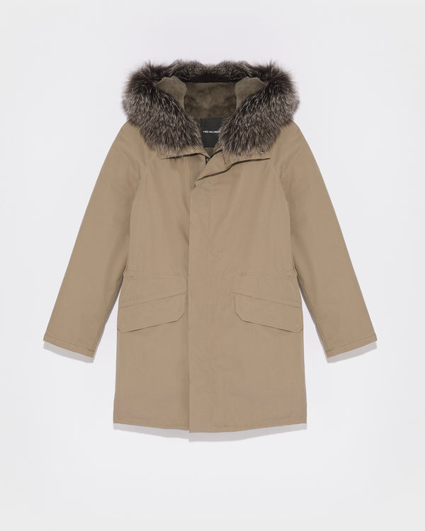 Iconic parka in technical cotton with fox and rabbit fur