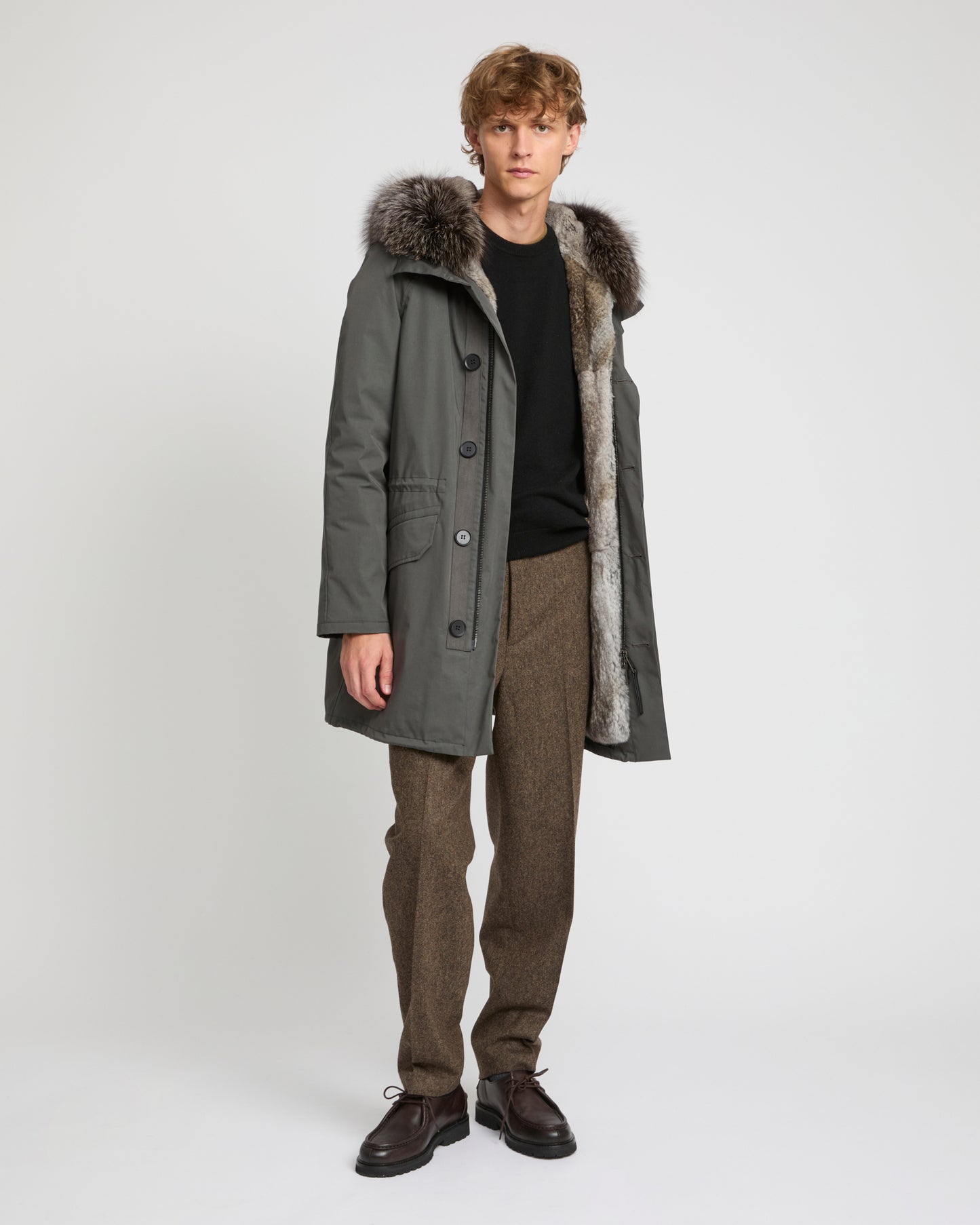 Iconic parka in technical cotton with fox and rabbit fur