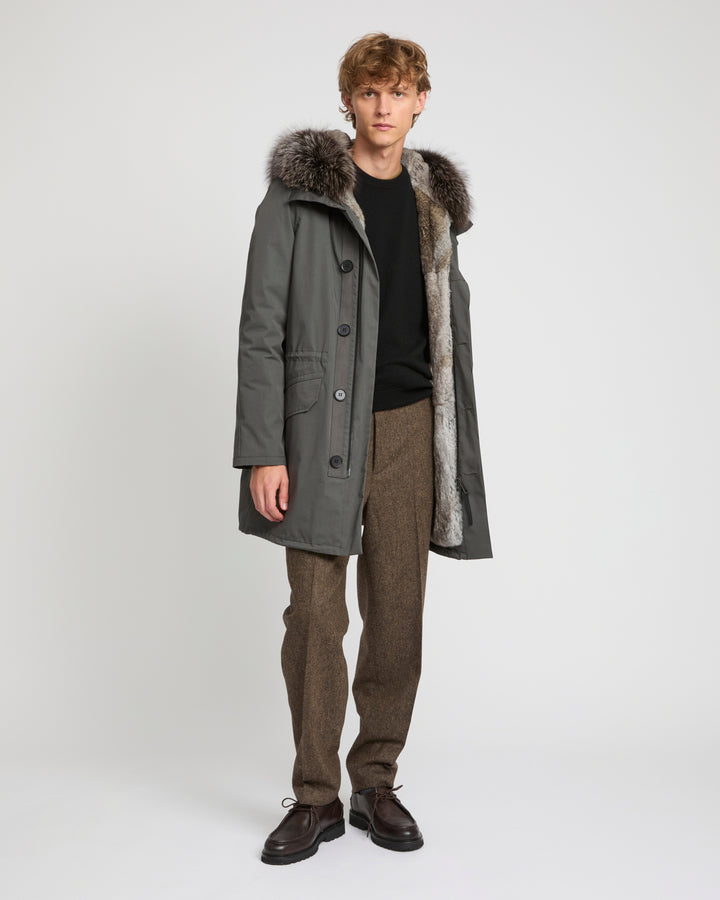 Iconic parka in technical cotton with fox and rabbit fur