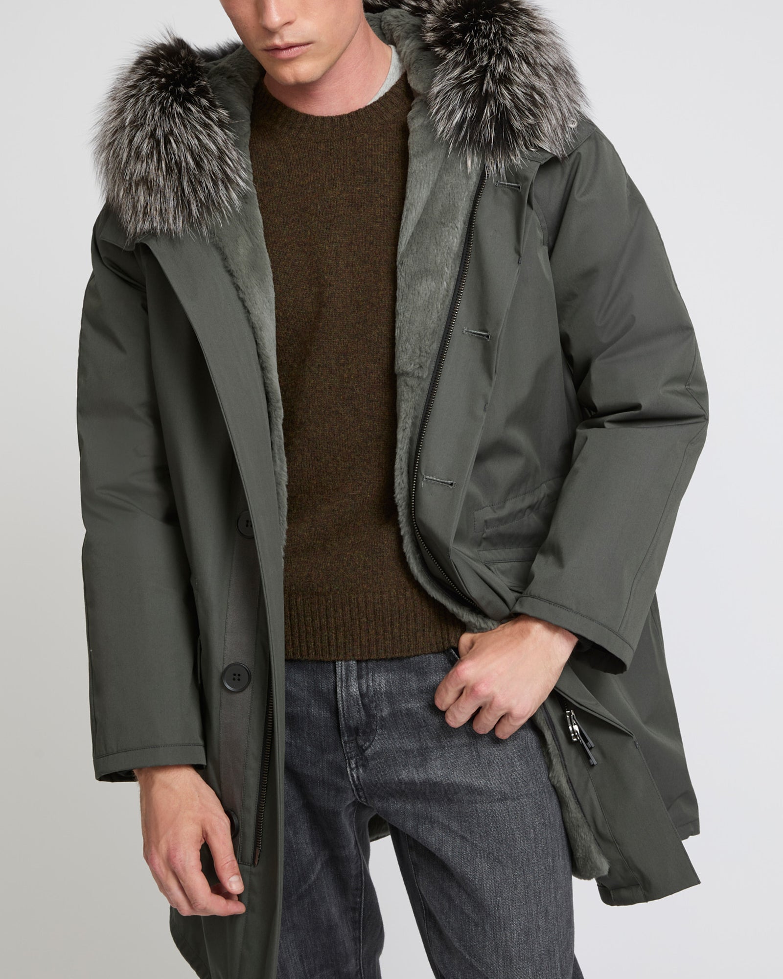 Iconic Cotton Blend & Fur Parka - brown - Yves Salomon Men