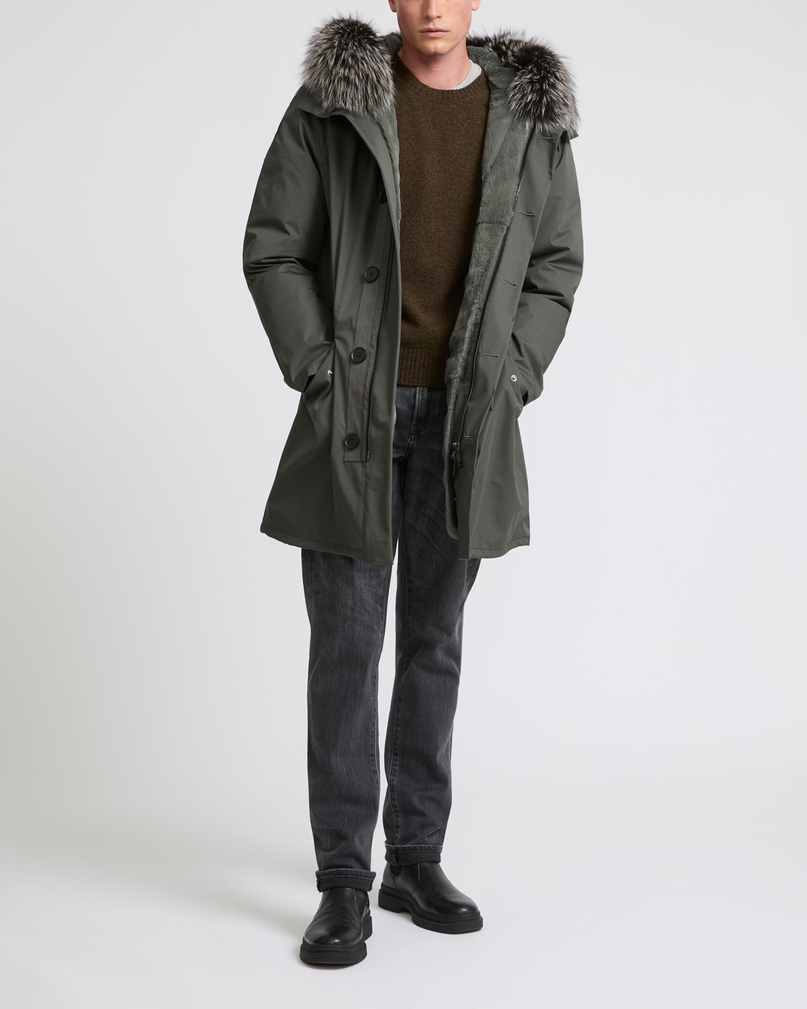 Iconic Cotton Blend & Fur Parka - brown - Yves Salomon Men