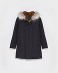 Long Iconic parka in technical cotton with coyote and rabbit fur