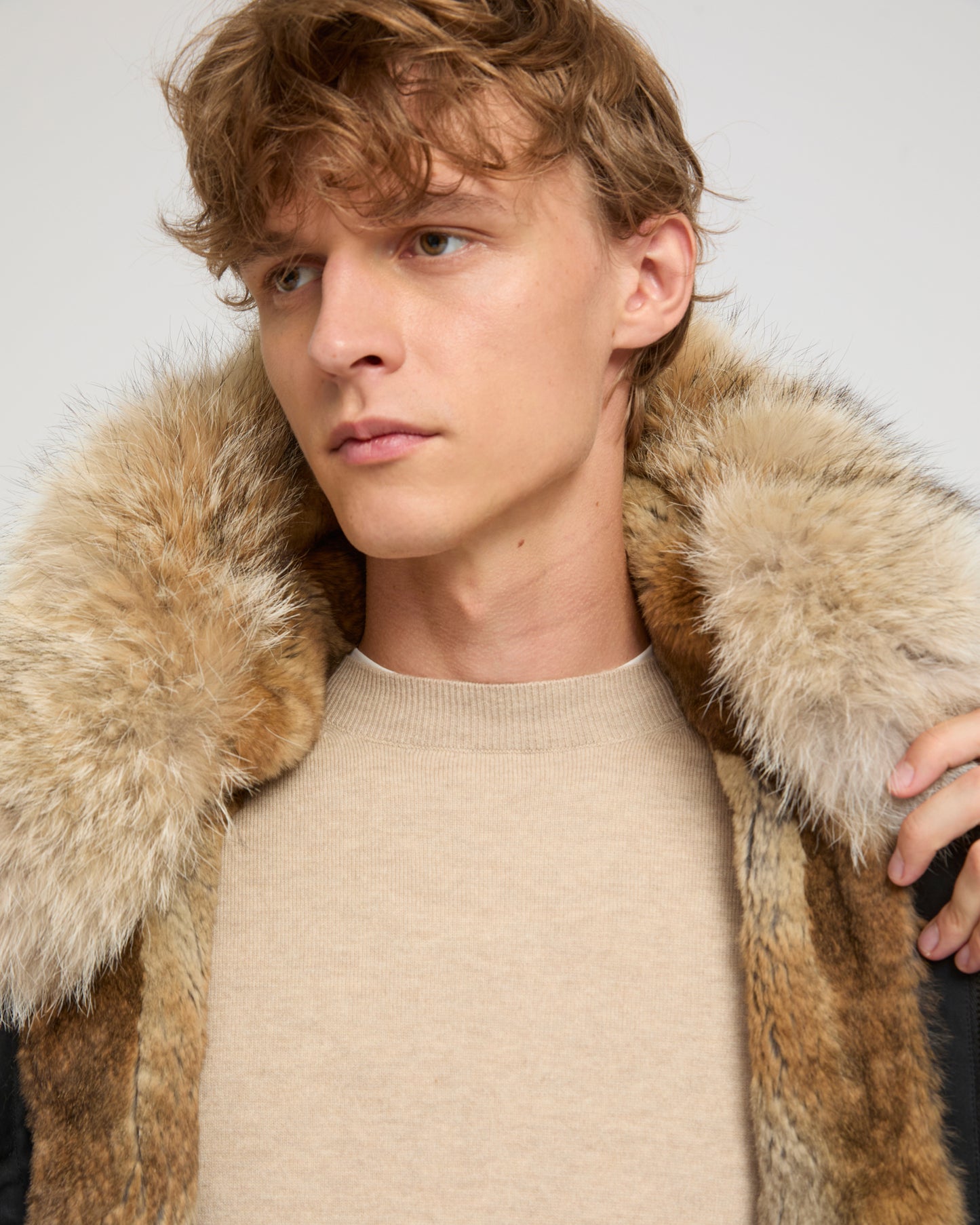 Long Iconic parka in technical cotton with coyote and rabbit fur