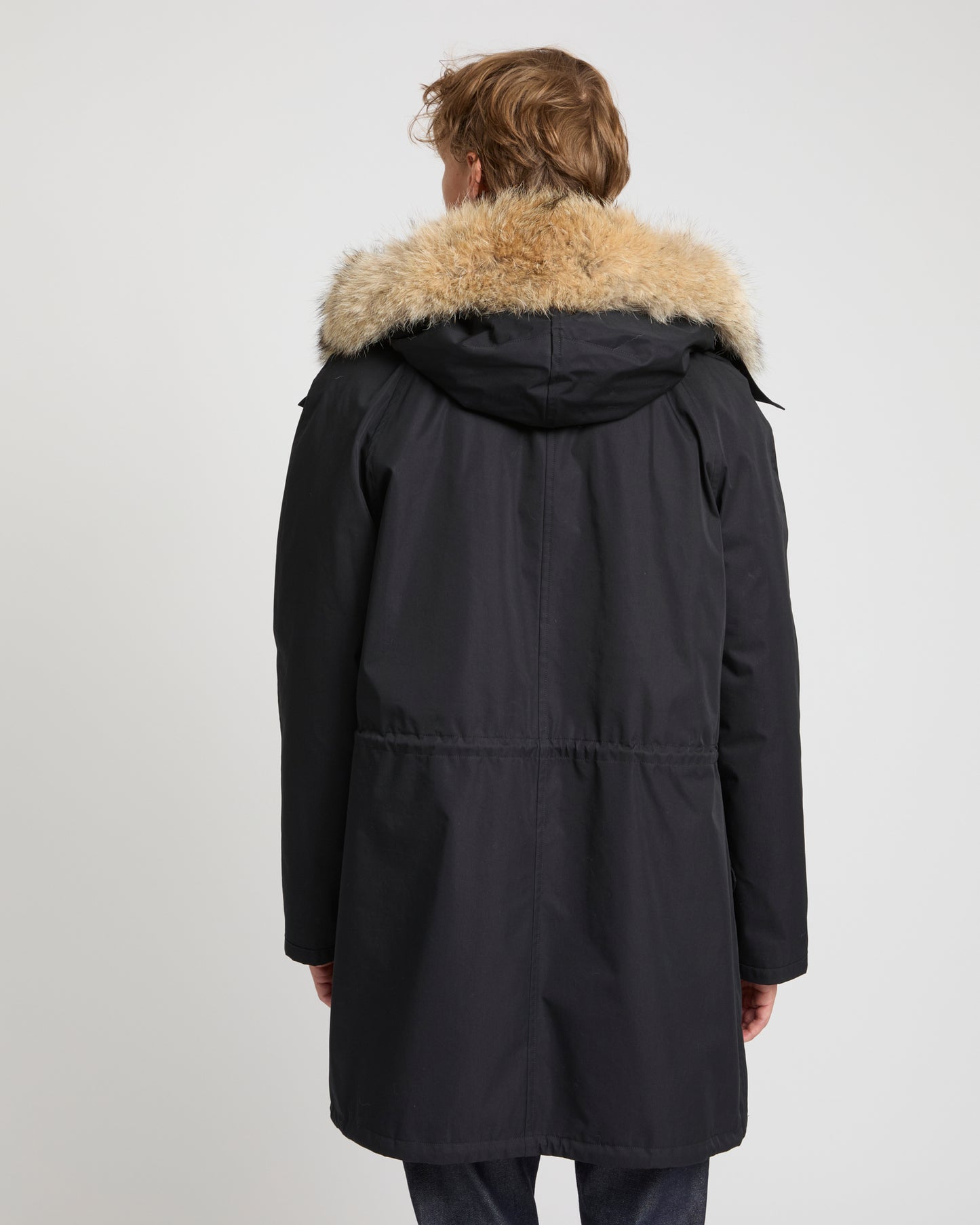 Long Iconic parka in technical cotton with coyote and rabbit fur