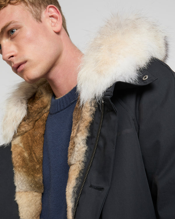 Long iconic parka in technical cotton and fur - black - Yves Salomon