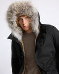 Long Iconic parka in technical cotton with coyote and rabbit fur