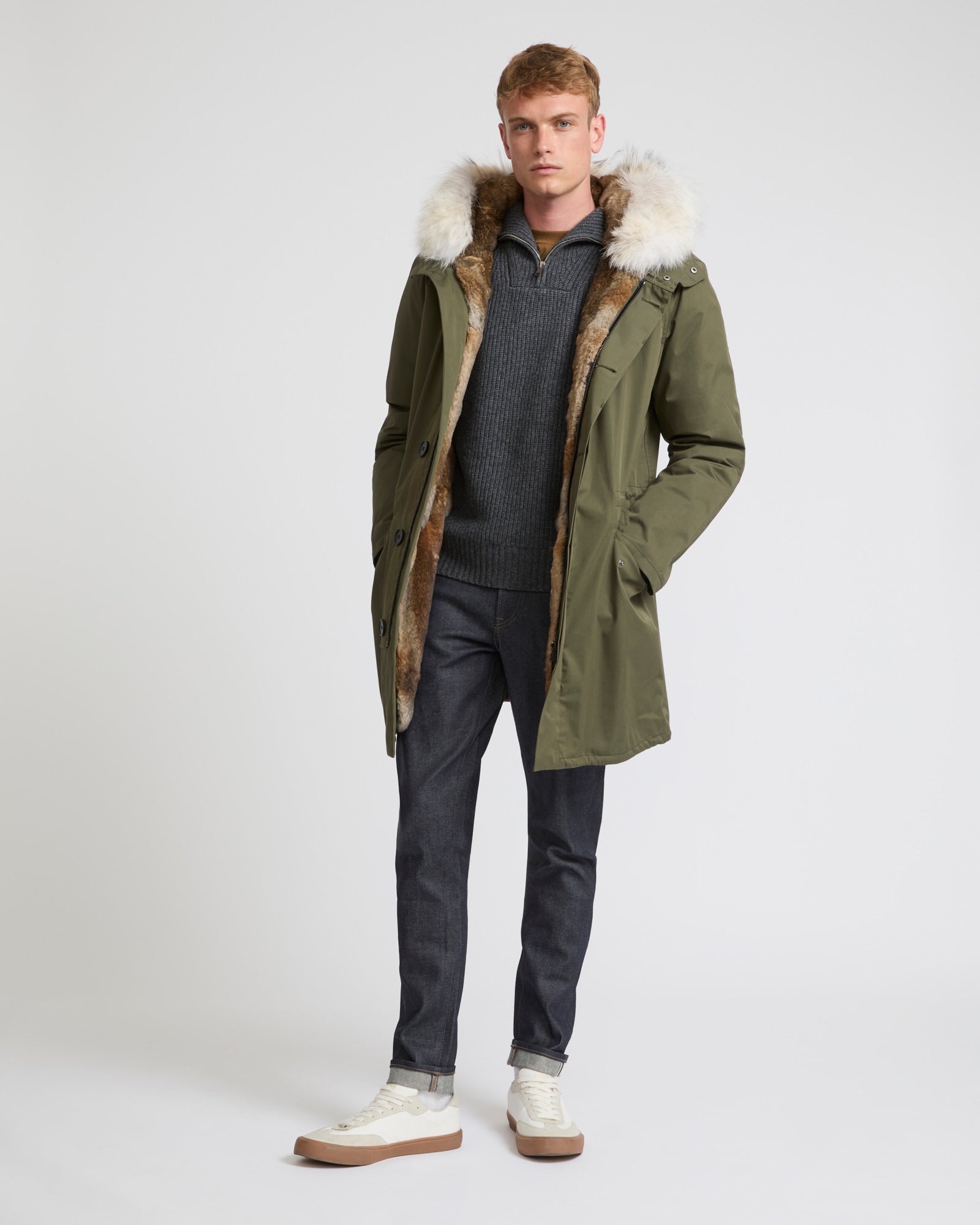 Long iconic parka in technical cotton and fur khaki Yves Salomon Yves Salomon US