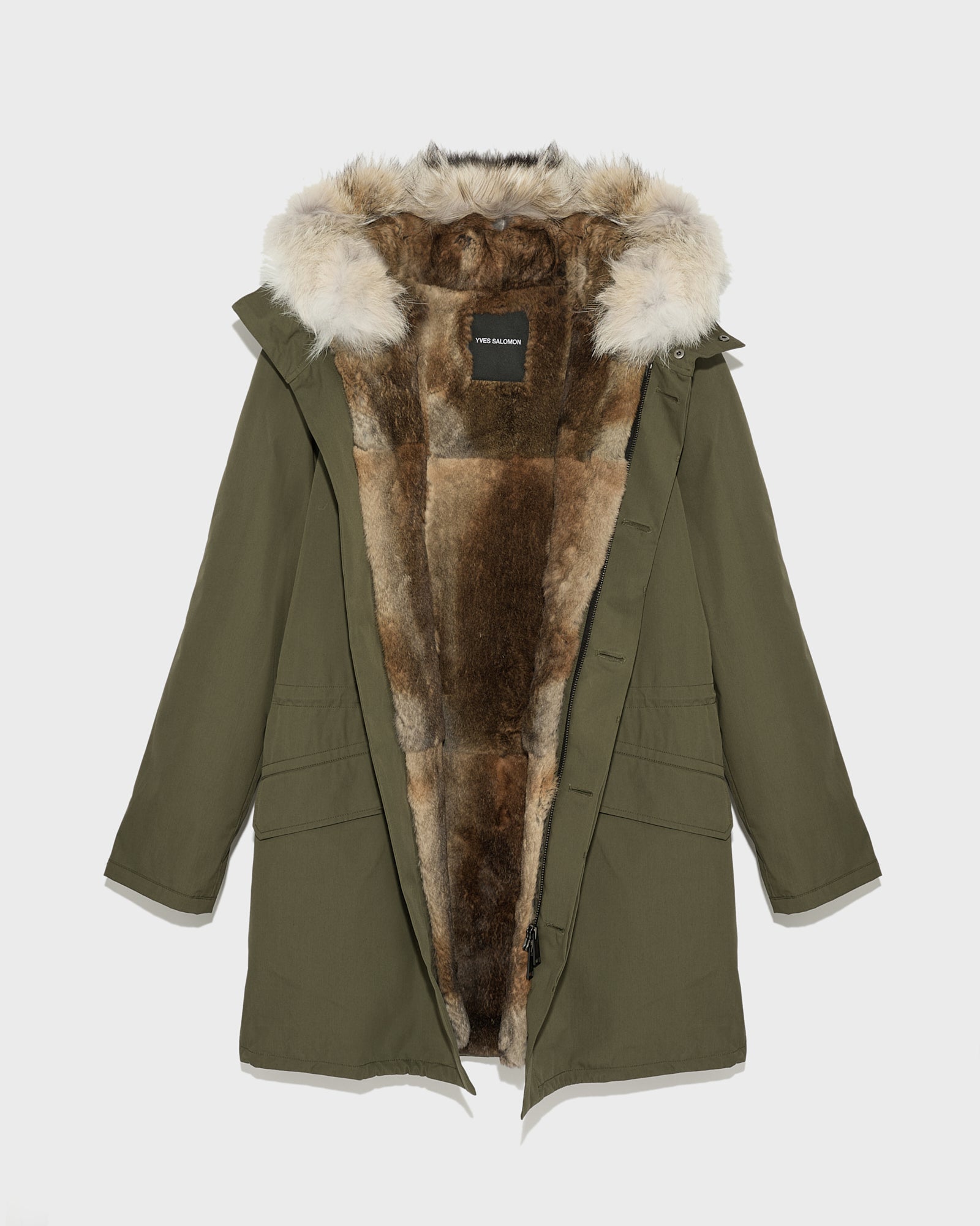 Long iconic parka in cotton & fur - khaki - Yves Salomon Men