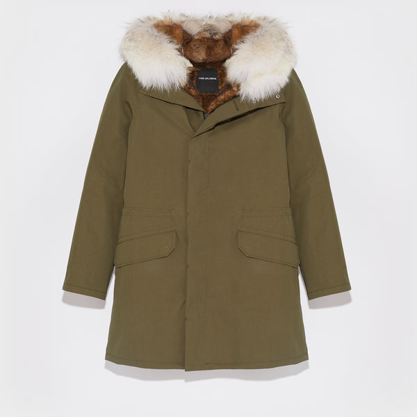 Long iconic parka in technical cotton and fur