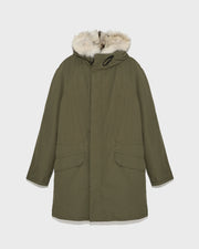 Long iconic parka in technical cotton and fur