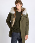 Long Iconic parka in technical cotton with coyote and rabbit fur