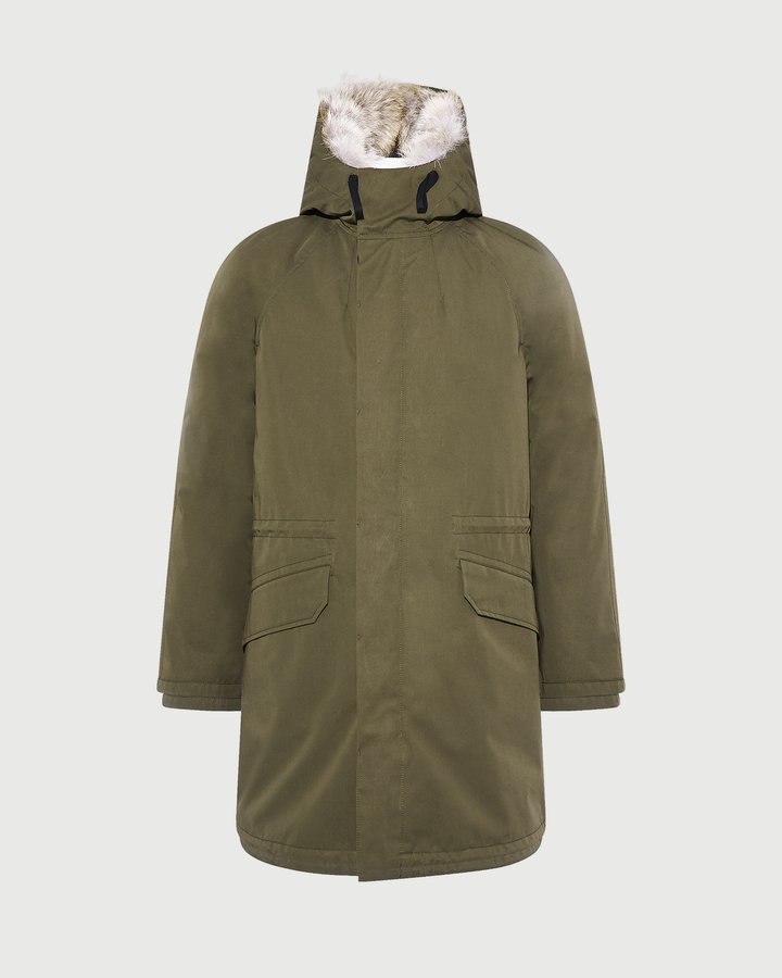Long Iconic parka in technical cotton with coyote and rabbit fur