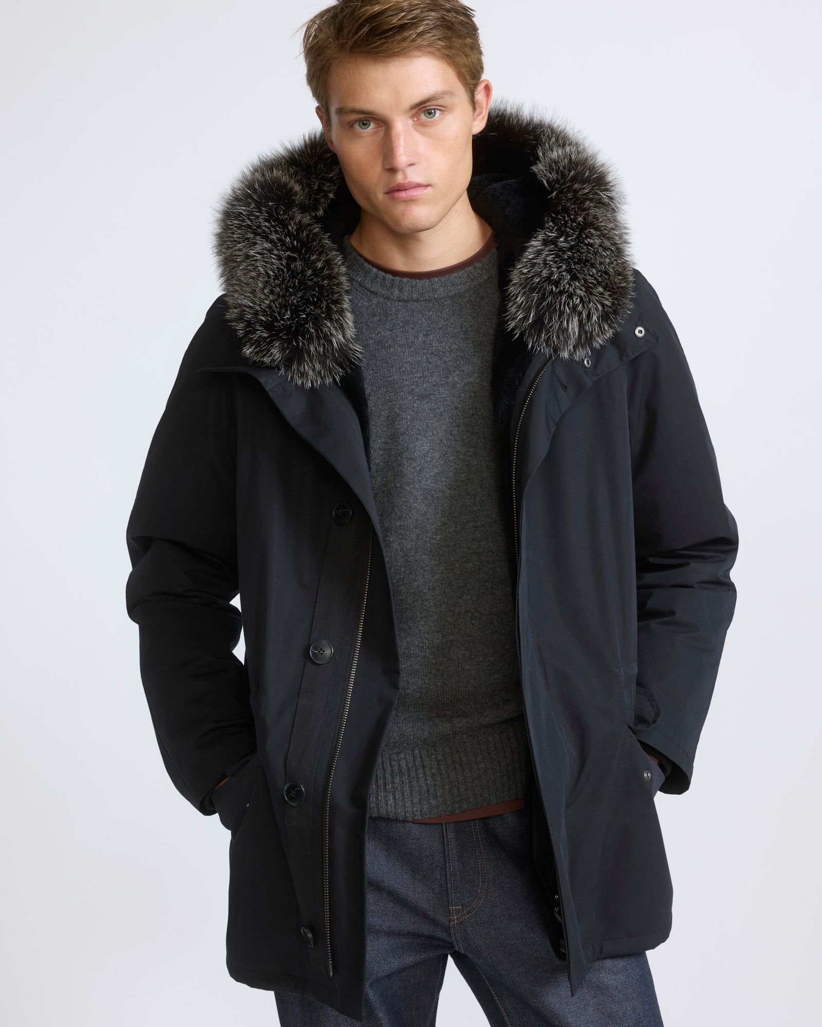 Short iconic parka in waterproof cotton blend with fox and rabbit fur - Yves Salomon - New Fall/Winter Collection