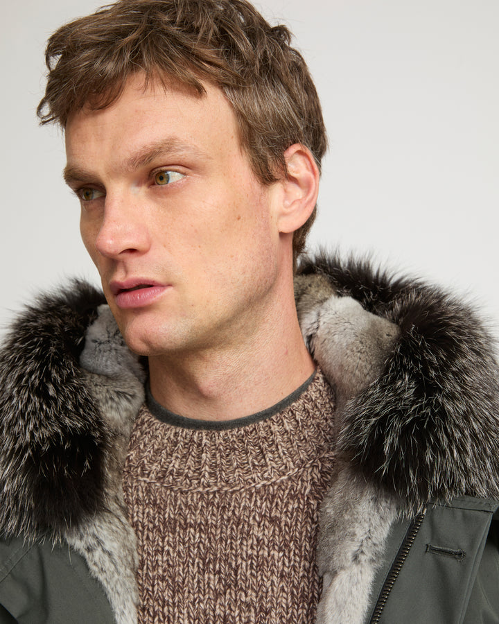 Short Iconic Parka In waterproof Cotton Blend with Fox Fur and Rabbit Fur