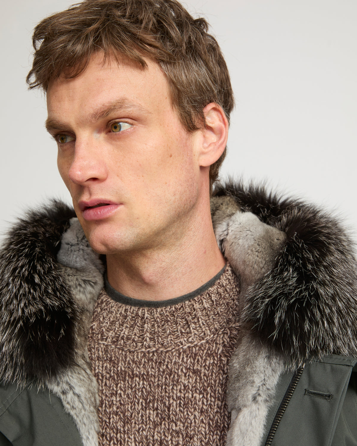 Short iconic parka in waterproof cotton blend with fox and rabbit fur