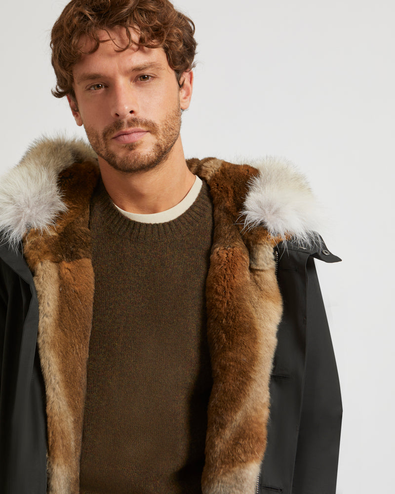 Iconic short parka with fur hood