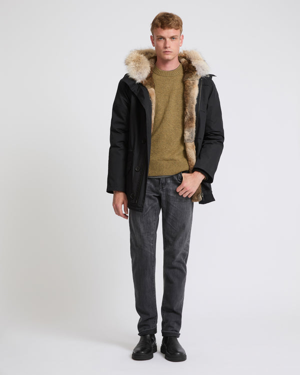 Short iconic parka in technical cotton and fur - black - Yves Salomon