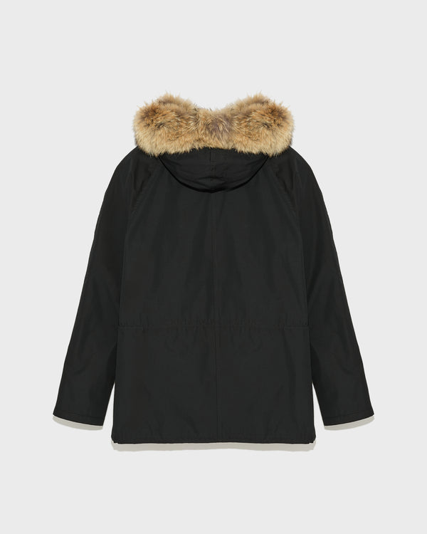 Short Iconic parka in technical cotton and coyote and rabbit fur