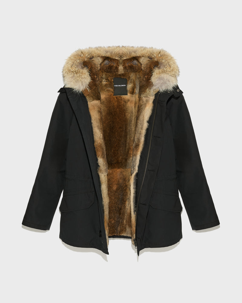 Short iconic parka in technical cotton and fur - black - Yves Salomon