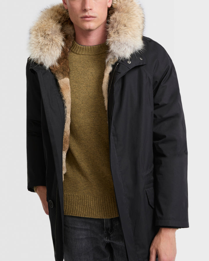 Winter sale & boxing day Yves Salomon -Short Iconic parka in technical cotton and coyote and rabbit fur