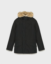 Short iconic parka in technical cotton and fur