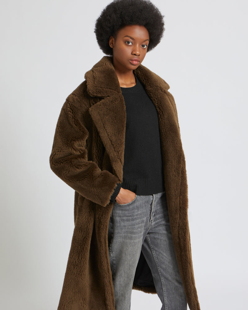 Maxi coat in natural woven wool - brown - Yves Salomon – Yves Salomon US